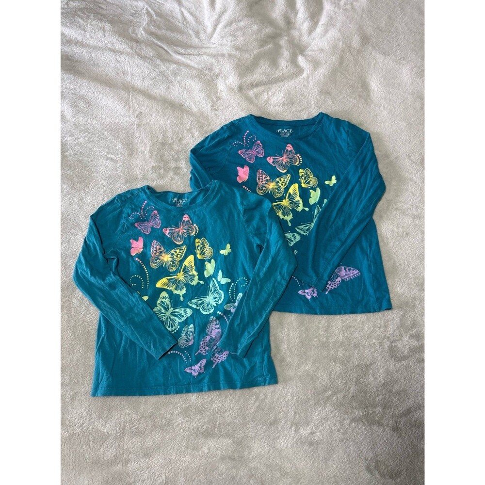 The childrens place girls butterfly long sleeve tshirts lot of 2 winter twins